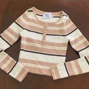 Princess Polly Striped Ribbed Henley Crop Top - Cream, Tan & Brown